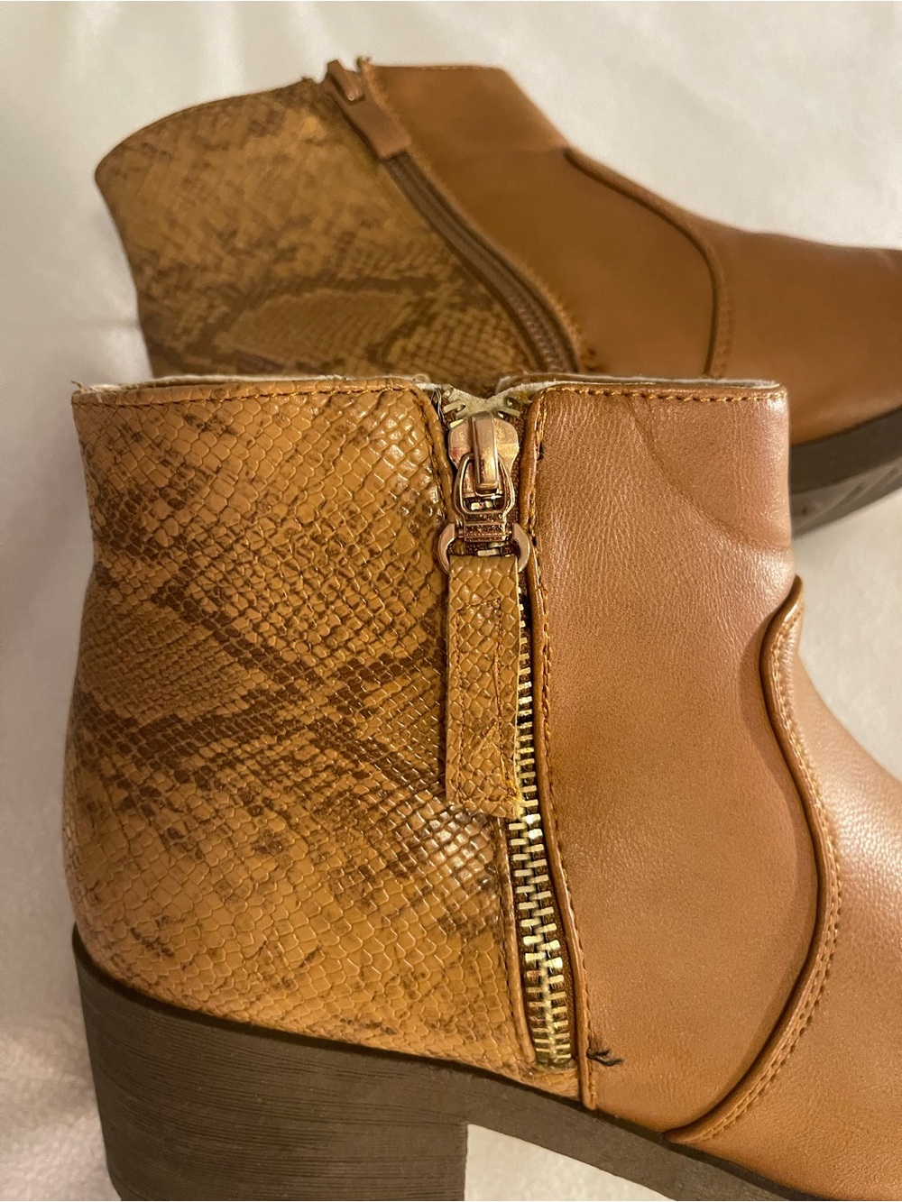 Wanted Tan Snake-Print & Smooth Ankle Boot with Side Zip